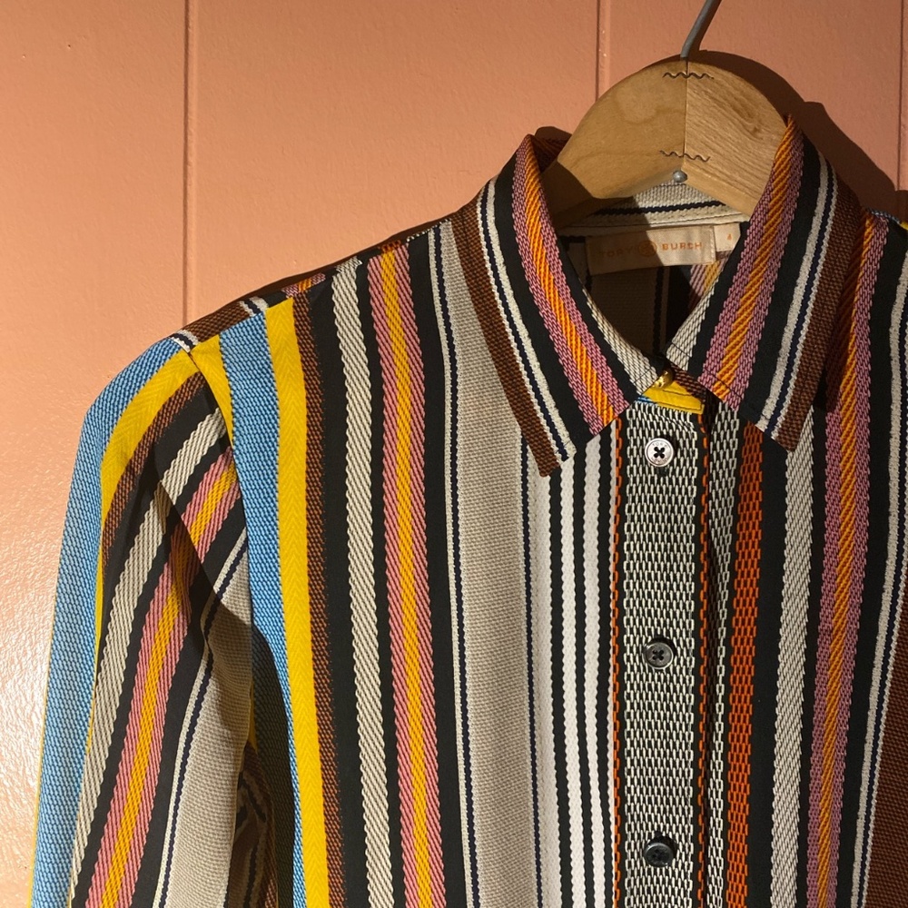 Tory Burch Multi-Color Stripe Silk Button Down 4 - image 7